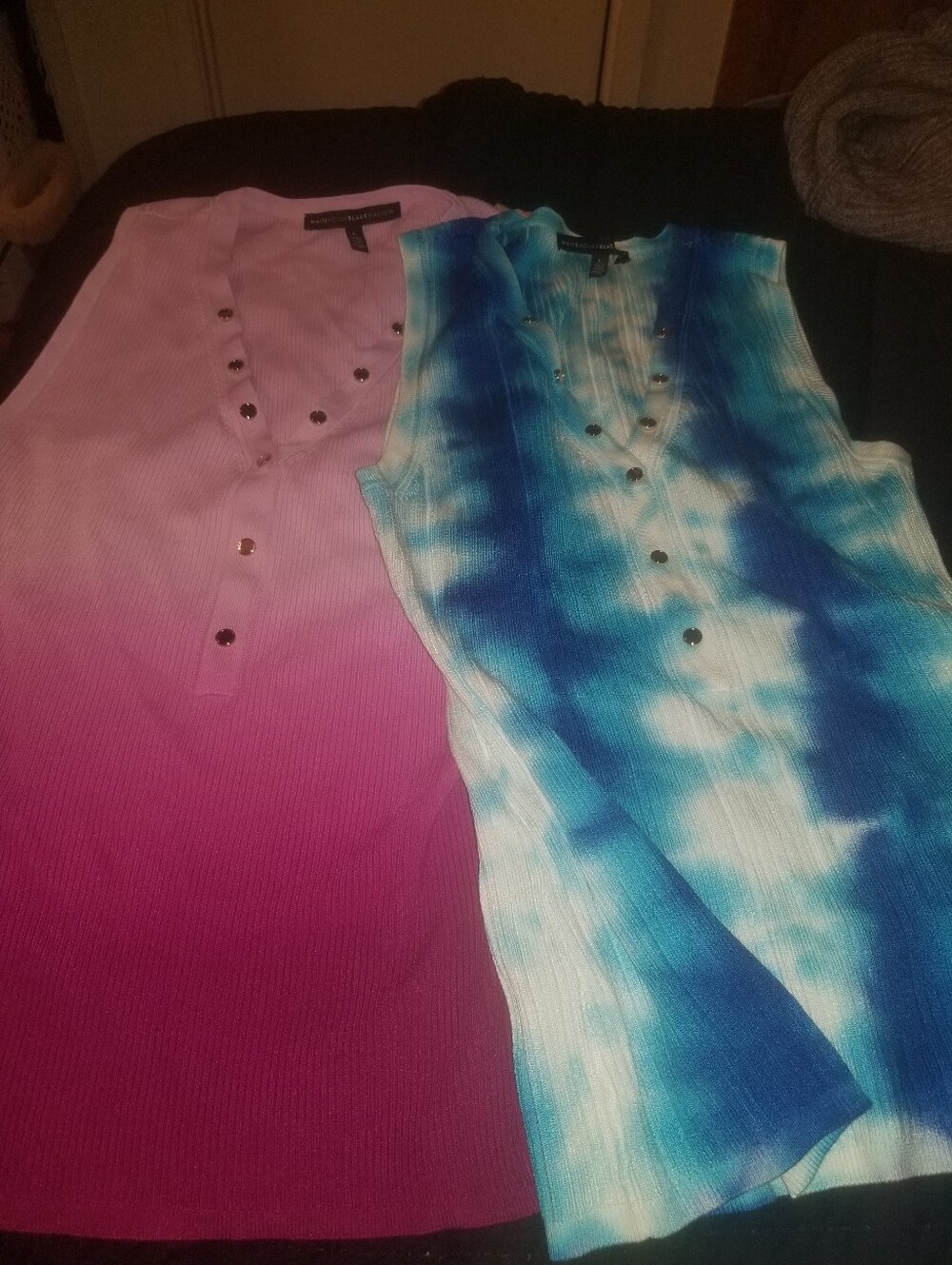 Sleeveless White Black House Market  Tops - Pink Ombre & Blue Tie-Dye